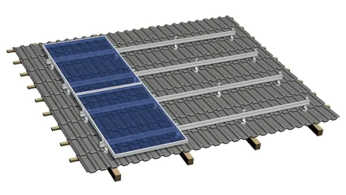 Solar module mounting rails installed on a shed roof