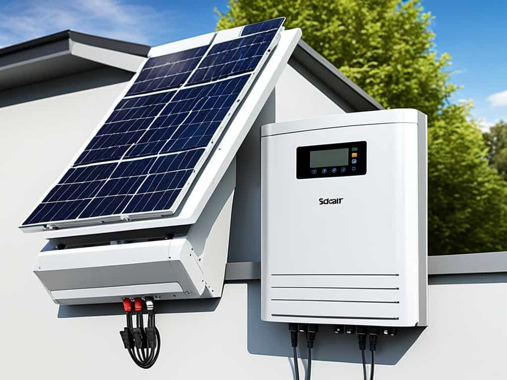 Residential solar inverter installed beside rooftop panels